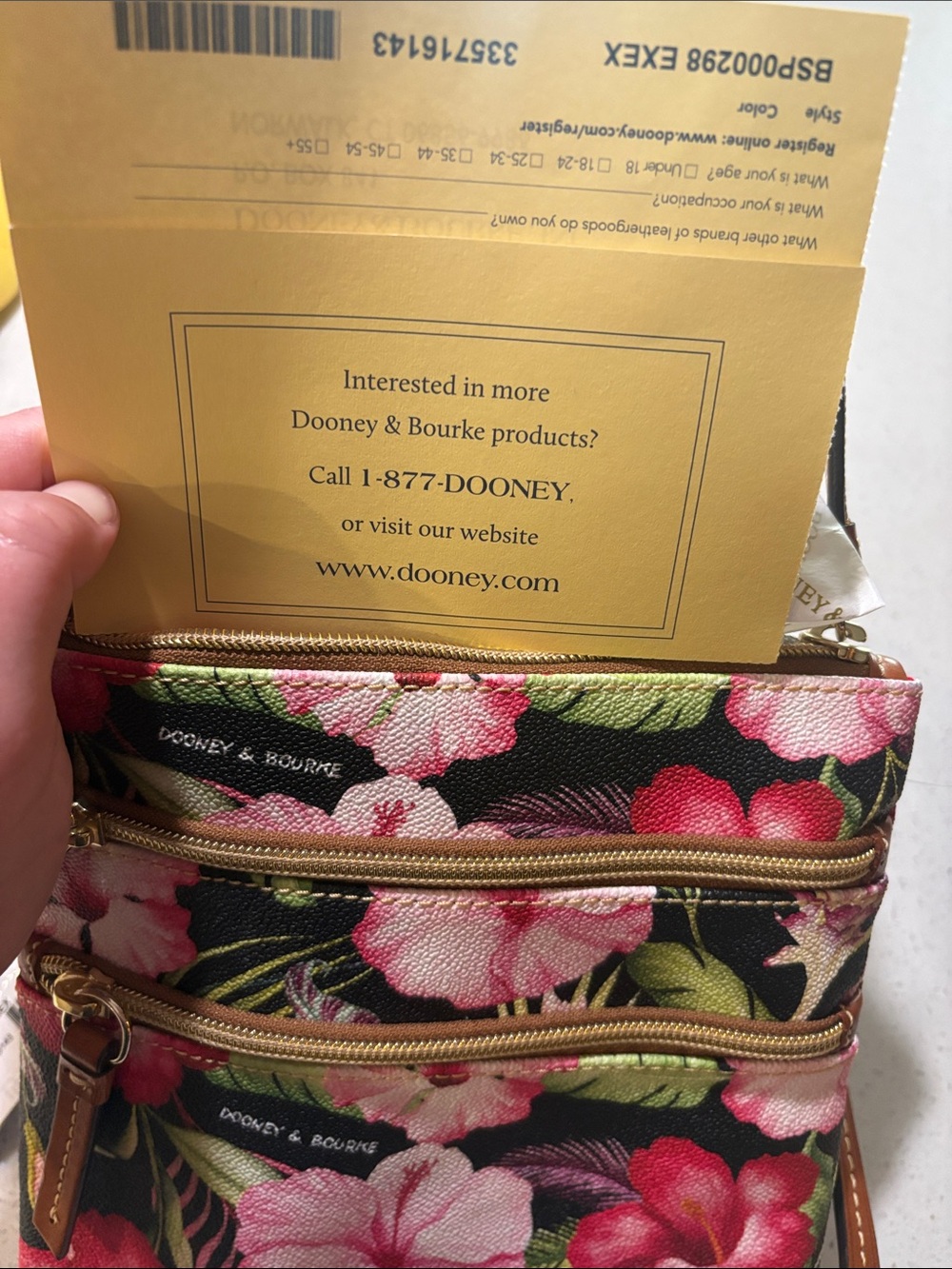 Dooney & Bourke Black Crossbody with Pink Floral Hibiscus Print - Picture 9 of 12